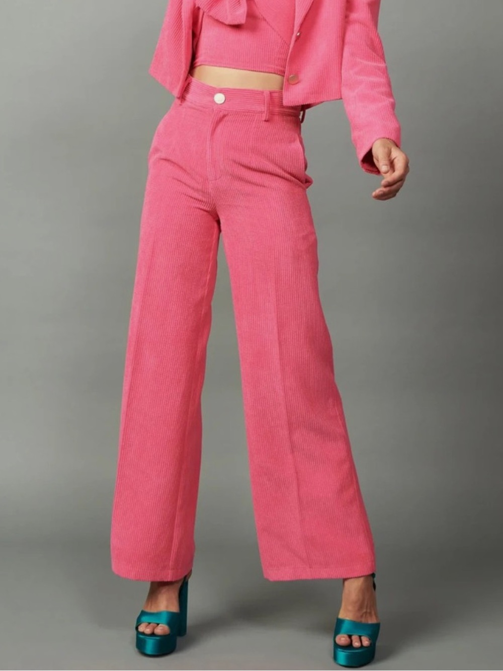 Current Air Neon Fuschia Pink Wide-Leg High Rise Corduroy Pants Size M